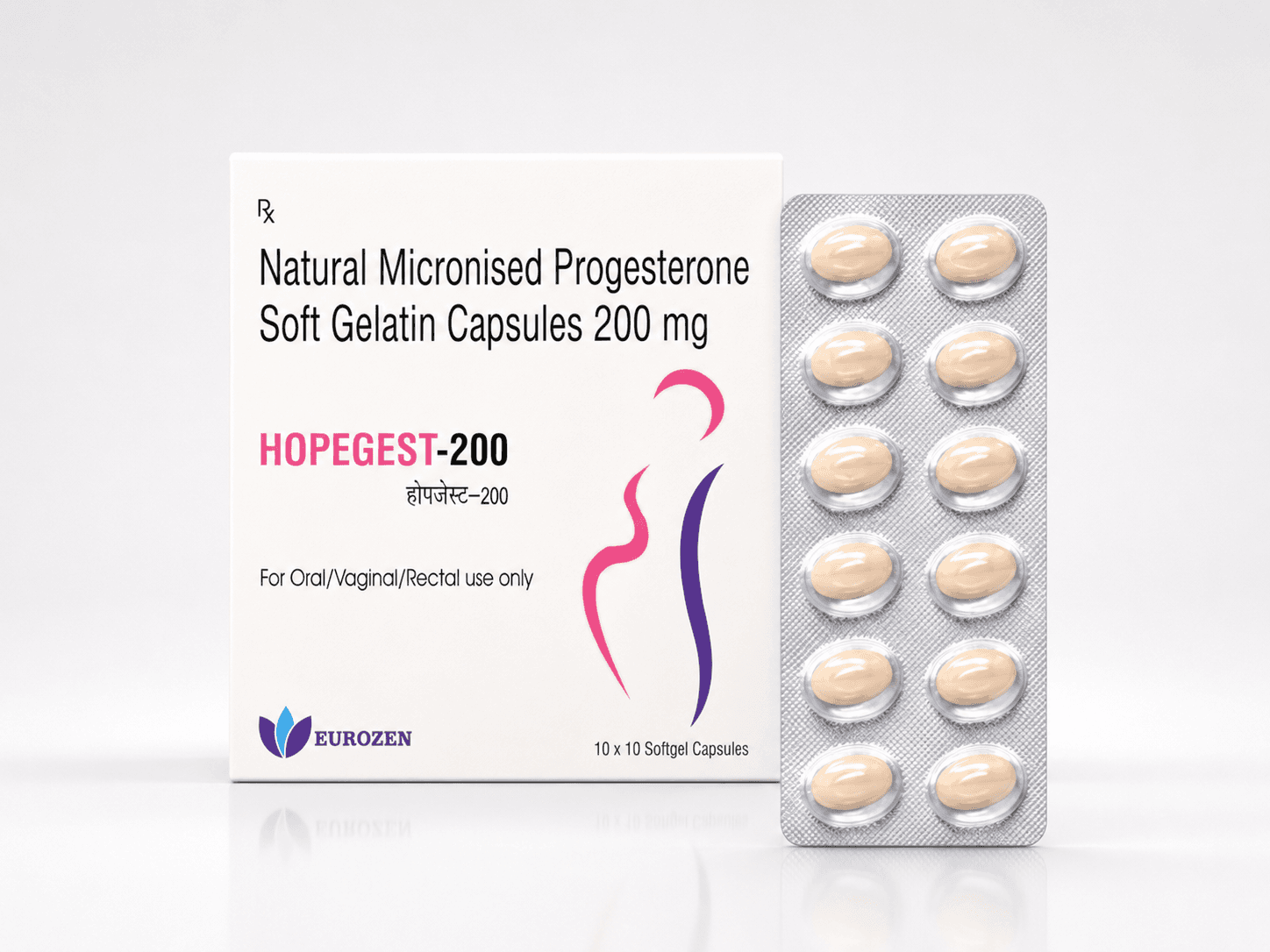 Hopegest-200 - Natural Micronised Progesterone Soft Gelatin Capsules 200 mg formulation packaging