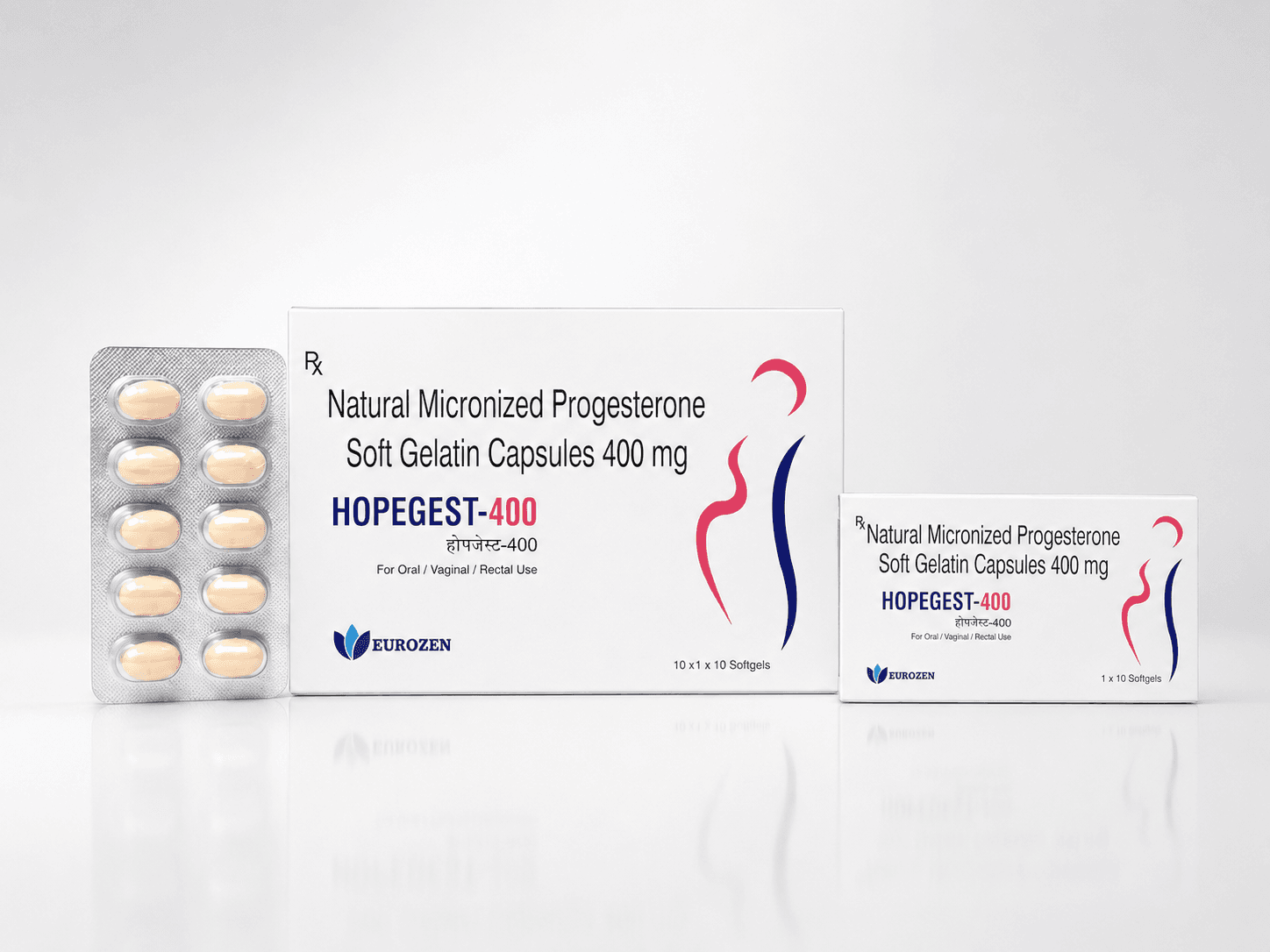 Hopegest-400 - Natural Micronized Progesterone Soft Gelatin Capsules 400 mg formulation packaging