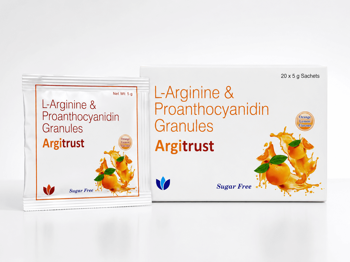 Argitrust Granules - L-Arginine & Proanthocyanidin Granules (Sugar Free Orange Lemon Flavour) formulation packaging