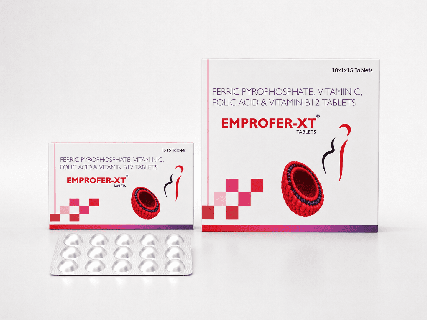 Emprofer-XT Tablets - Ferric Pyrophosphate, Vitamin C, Folic Acid & Vitamin B12 Tablets formulation packaging